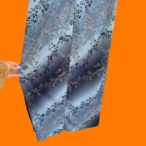 90's vintage blue paisley floral bodycon high slit maxi dress MEDIUM - Picture 5 of 8